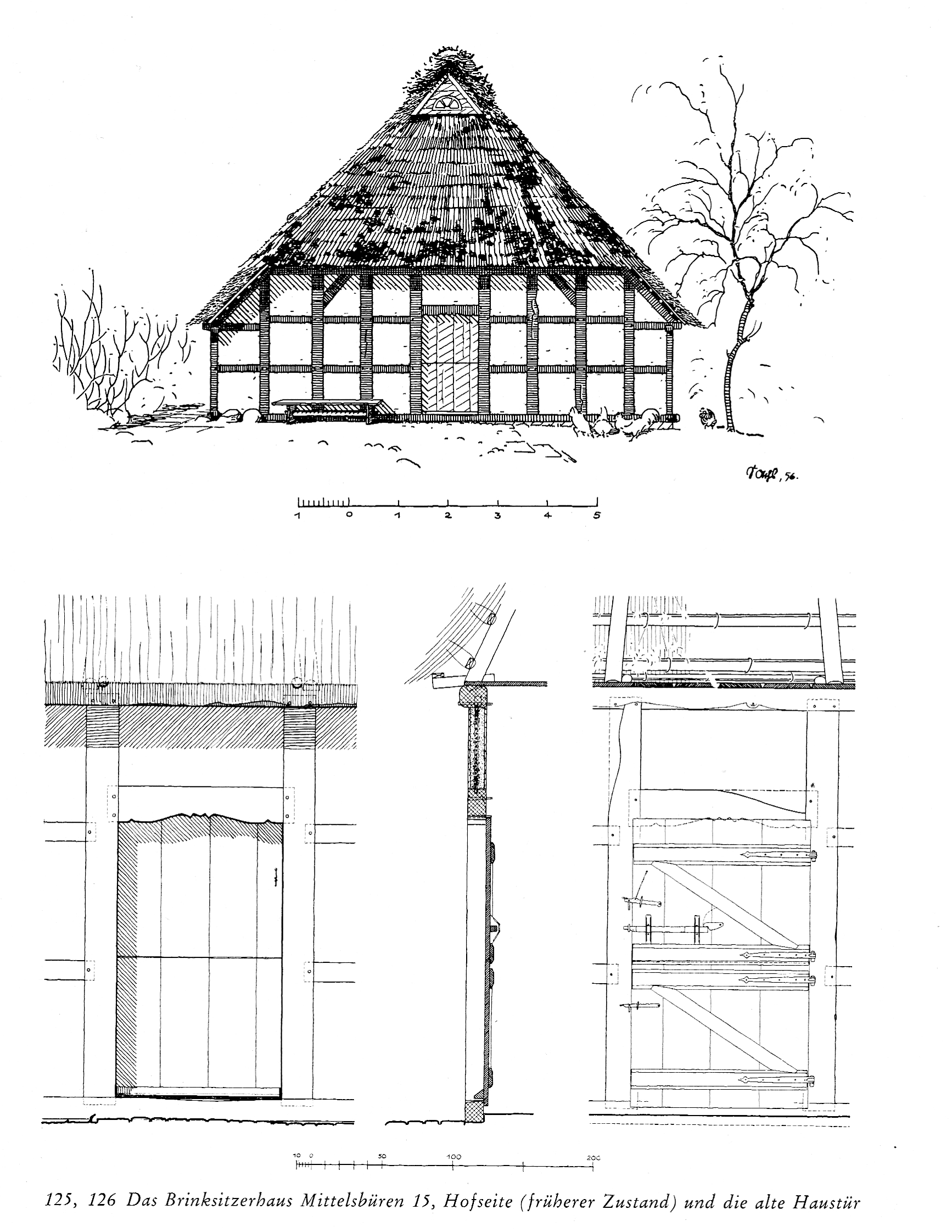 Zeichnung der Hofseite und der alten Haustür